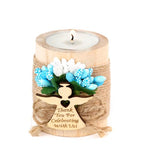10 Pcs Handmade Wooden Tea Candle Holders, Baptism Gift, Baby Birthday Party Favors, Christening Guest Favors . (Light brown - blue) - color: Light Brown - Blue