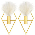 Peryiter 2 Pcs Boho Wall Decor Metal Gold Wall Art Hanging Planters with Artificial Pampas Modern Home Decor Display Art for Living Room Bedroom Bathroom(Rhombus) - style: Rhombus
