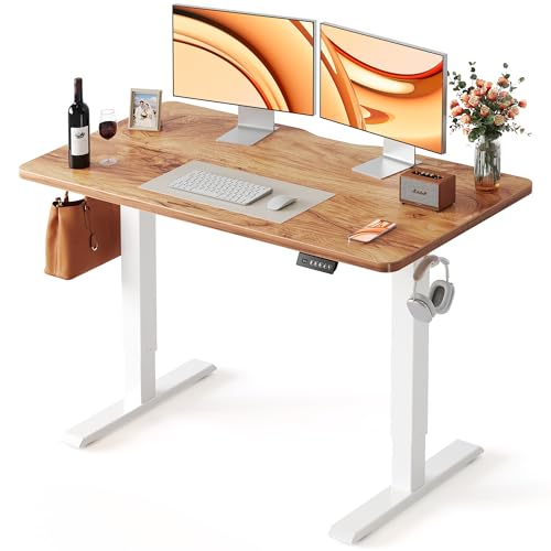 FEZIBO 48 x 24 Inchs Electric Standing Desk, Height Adjustable, Sit Stand Up, Computer Office Desk with Splice Board, White Frame/Light Rustic Top - color: Light Rustic, size: 48x24