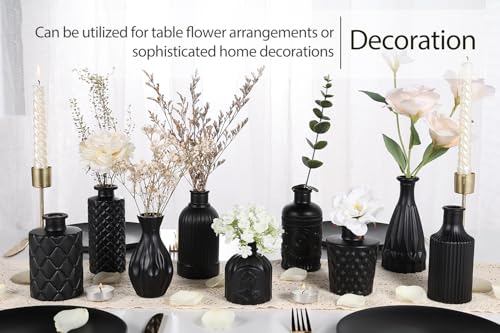 TBWIND 12pcs Glass Black Bud Vases Set, Small Vases for Flowers, Bud Vase for Centerpieces in Bulk, Mini Vintage Vase for Rustic Wedding Decorations, Office and Home Table Flower Décor - color: 12pcs-black