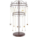 iDavosic.ly 2 Tier Rotating Necklace Holder Organizer with 42 Hooks, Adjustable Metal Bracelet Display Stand Rack, Extra Tall Keychain Spinning Tree Tower for Women, Espresso Brown - color: Satin Espresso