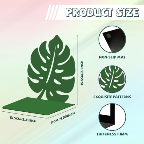 Peacoblue Metal Bookends for Shelves, Modern Decorative Heavy Duty Study Book Support Stoppers for Office, Desk, Shelf, Room 5.3"x4.3"x6.1" Cast Iron Simple Green Book Ends, 1 Pair (Monstera Leaf) - style: Monstera Leaf