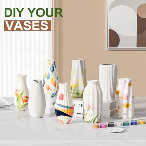 OERGKE White Ceramic Vase with Painting Kit Small vases for Flowers, Home Farmhouse Decor Modern Boho Vases for Living Room, Office, Dining Table, Bedroom, Kitchen Shelf(8packs)