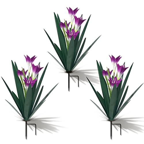 Homight Metal Agave Plant Outdoor Decoration Lily Mexican Yard Art Garden Gift Home Decor Hand Painted Metal Agave Garden Yard Statue, Outdoor Lawn Ornaments(3 Big Purple Lilies) - color: 3 Big Purple Lilies