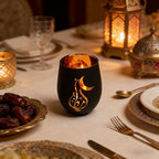 Black and Gold Ramadan Decorations for Home, Artistic Calligraphy Glass Tealight Candle Holder, 4.72" Eid Mubarak Table Decor, Luxury Islamic Votive Gift for Ramadan Kareem, Iftar Centerpiece