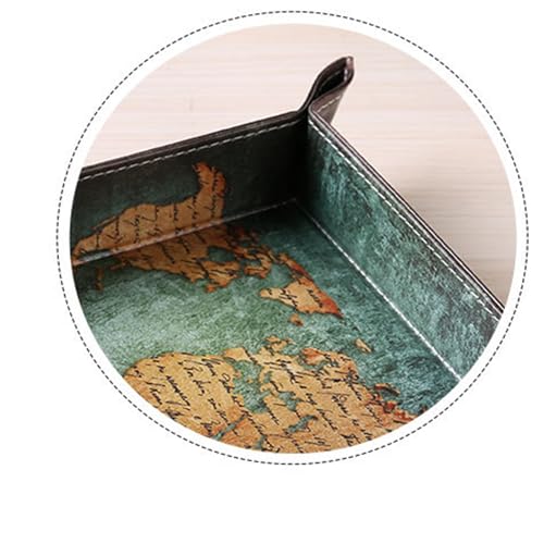 siduater Valet Tray Desktop Storage Organizer, Vegan Leather Catchall Bedside Vanity Tray Nightstand Caddy Holder for Remote Controller, Watch, Keys, Phone, Wallet, Sunglasses, Jewelry - Map - color: Map Design