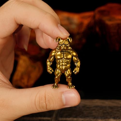 CHOVY 100% Solid Brass Retro Standing Bulldog Figurine - Muscular Bodybuilder Physique Collectible Figurines for Desk Decor Oddities and Curiosities Home Decor - color: Muscle Bulldog
