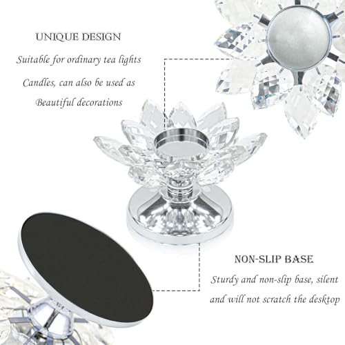 1 PC Silver Crystal Flower Tea Light Holder, Glass Tealight Candlestick with Metal Base, Votive Candle for Table Centerpiece, Wedding/Parties Decor, Nice Gift - color: Silver