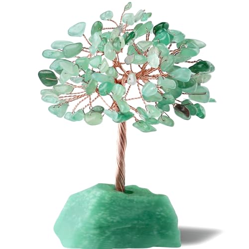 QINJIEJIE Green Aventurine Tree Crystal Tree Healing Crystals Natural Stone Base Money Tree Copper Wire Life Tree Energy Gemstone Office Desk Decor Meditation Spiritual Gift - color: Green Aventurine, size: 5.2 in