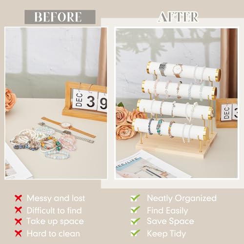 Wenqik 4 Tier Detachable Bracelet Holder Bracelet Display Stand Beige Velvet Jewelry Organizer Displays for Bangles Necklace Watches Scrunchies Hair Ties (White) - color: White, size: 13 x 11 x 8.3 Inch