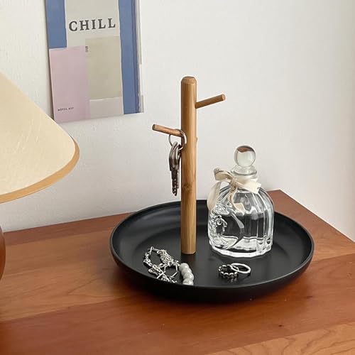 Shinpuru Key Tray & Key Bowl, Jewelry Tray with Wood 3-Tier Hanging Organizer - Multi-Functional Entryway Tray, Perfect for Bowl, Valet, Ring Holder, Jewelry Dish Organize (Black Round) - color: Black Round
