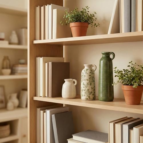 Ceramic Vases Set of 3, Farmhouse Country Flower Vase Home Decor,Living Room Kitchen Bathroom Decoration, Table Centerpieces, Shelf and Entrance Decorations-Multicolor. - color: Green Flower