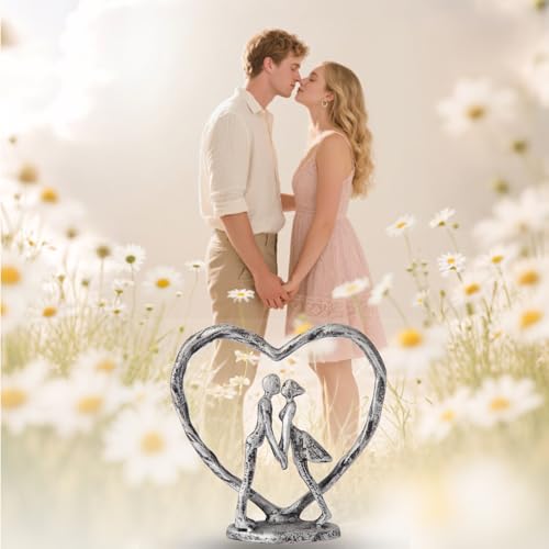 Anniversary Wedding Gift for Her Wife Husband Couple， Antique Silver Metal Couple Figurine Heart Sculpture Love Statue，Romantic 1st to 60th Anniversary,Includes Gift Box and Gift Card，Valentines Gifts - color: Antique Silver