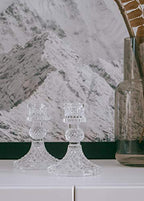 Taper Candle Holders Set of 2, Clear Glass Candlestick Holder Fit 0.8 Inch Candles, 4 Inch Tall Crystal Decorative Candle Stand Centerpiece for Table Wedding Dinning Party