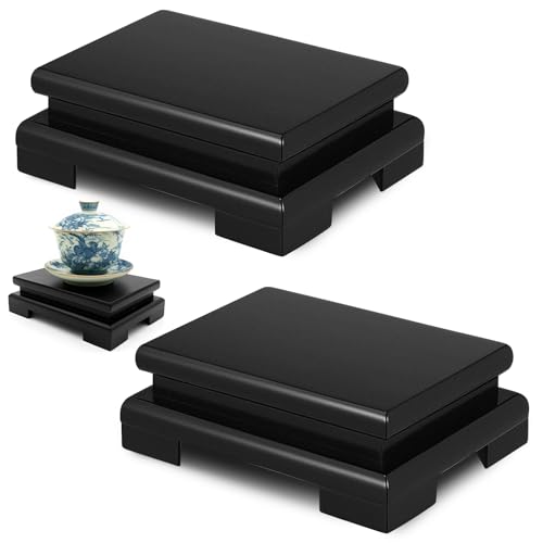 Chunful 2 Pcs Rectangle Wooden Display Stand 5.1 x 3.7 x 1.8 Inch Wood Vase Display Base Black Pedestal Stand Rectangle Vase Riser for Vases Teapot Trophy Collectibles Aquarium Lamp Home Decoration - size: 5.1 x 3.7 x 1.8 Inch