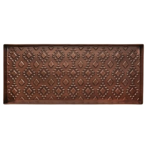 HF by LT Kilim Pattern Metal Boot Tray, 30 x 13 inches, Antique Copper Finish - color: Kilim Pattern, Antique Copper Finish