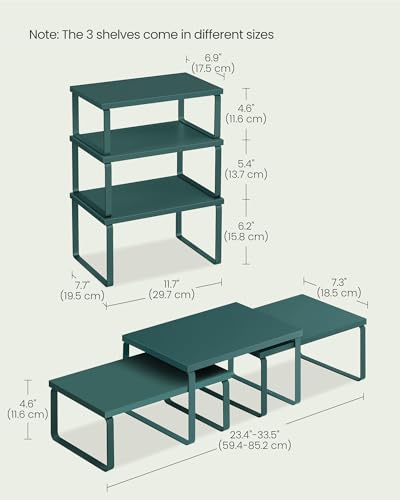 SONGMICS Cabinet Organizer Shelf, Set of 3 Kitchen Counter Shelves, Kitchen Storage, Spice Rack, Stackable, Expandable, Cascade Green UKCS220C01V1 - color: Cascade Green