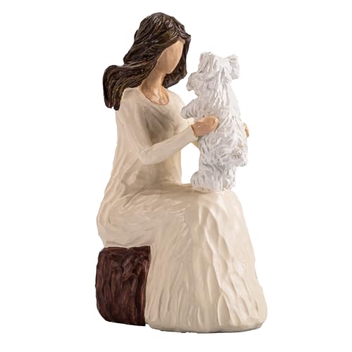 Woman with Dog Figurines, Westie Gifts for Dog Lovers, Ideal for Birthday, Thanksgiving, Christmas, White Hand-Painted Sculpture for Home Office Tabletop Shelf Decor - style: Westie