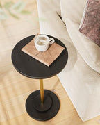 Masupu Drink Table, Round Side Table for Small Spaces, Pedestal Side Table, Small End Table with Metal Base, for Living Room, Bedroom, Bathroom, Black Gold - color: 04.black Gold