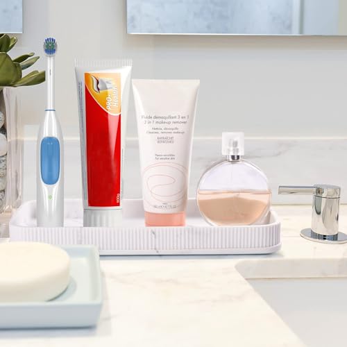 Bathroom Counter Tray Matte Vanity Tray Decor Perfume Trays Dresser Holder for Bathroom Countertop Jewelry Candle Soap Plant Towel Cosmetic Organizer Rectangle Large Serving Tray - color: Marble4