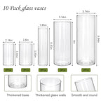 Brajttt Glass Cylinder Vase,10 Pack Glass Flower Vases,Hurricane Floating Candle Vases for Centerpieces Tables,Tall Cylinder Clear Vase for Centerpieces Wedding Party Home Décor