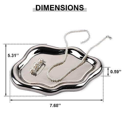 VanEnjoy Ceramic Cute Jewelry Dish, Aesthetic Jewelry Tray Silver finished, Small Trinket Dish, Ring Bowl for Jewelry, Thanksgiving Friend Gift - color: Silver