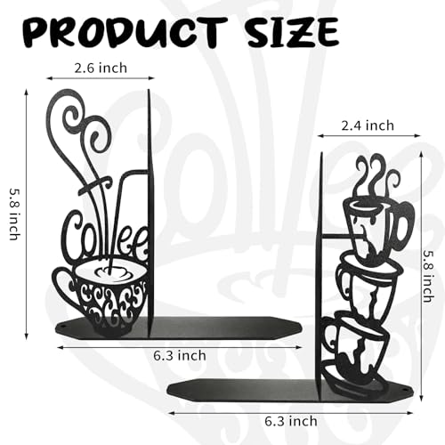 ENCIMART Metal Bookends Creative Coffee Bookends Decorative Cute Kitchen Book Ends for Shelves Bookshelf Home Office Desk Reading Decor Bookshelf Decor for Book Lovers Gift - color: Black Coffee