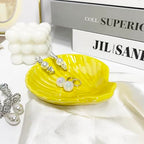 Shell Trinket Dish, Ceramic Jewelry Dish Tray, Cute Organizer Plate for Jewelry, Seashell Jewelry Ring Holder, Birthday Mother's Day Christmas Gift for Women, 3.9", Bright Yellow Iridescent Surface - color: Bright Yellow