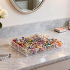Rainmae 2 Pack 16 Grids Jewelry Organizer Box Clear Plastic Bead Craft Jewelry Organizer Display Tray Rock Collection Box Stackable Acrylic Storage Case for Rings Earrings Necklaces Rhinestone
