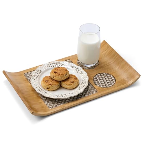 Bamboo Serving Tray of Boat Shape,Decorative Ottoman Tray for Coffee Table, Tray Decor for Bathroom Living Room, Breakfast in Bed