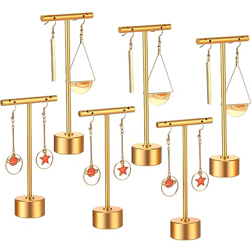 Kigeli 6 Pack Metal T-Bar Earring Display Stand Retail Earring Display Holder Detachable Jewelry Storage Rack for Selling Photography Prop