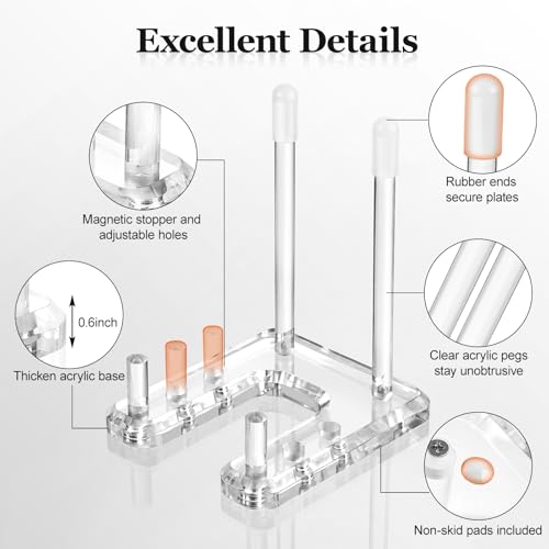 Plate Stands for Display, 1 Pack Clear Acrylic Display Easel with Adjustable Pegs for Decorative Plate, Books, Records, Plaque, Picture Frame, Platter Tabletop Art (1-Pack)