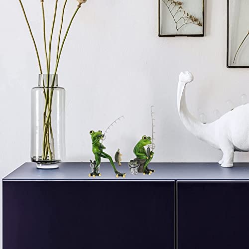 Queemie® Funny Fishing Frogs Statues, 2pcs Mascot Animals Ornaments Anglers Lovers Collectible Figurines Sculptures for Outdoor Lawn Yard Garden Home Office Desk Decoration