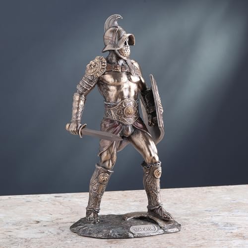 Veronese Spartacus Roman Gladiator Wielding Sword and Shield Statue - size: 10.25inch