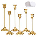 Candlestick Holders, 6 PCS Brass Gold Metal Taper Candle Holder with Adhesive Wax fits 3/4 Inch Long Candles, Vintage Modern Candle Holders for Table Mantel Wedding Housewarming Gift