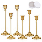 Candlestick Holders, 6 PCS Brass Gold Metal Taper Candle Holder with Adhesive Wax fits 3/4 Inch Long Candles, Vintage Modern Candle Holders for Table Mantel Wedding Housewarming Gift