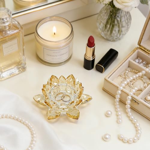 Crystal Flower Jewelry Tray, Luxury Transparent Decorative Trinket Dish for Rings, Earrings, Necklaces, Keys for Vanity Dresser Nightstand, Elegant Gift for Women Mother's Day (1, 4.4"(w) - Gold) - size: 4.4"(w) - Gold