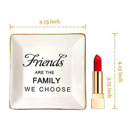 HOME SMILE Birthday Christmas Funny Gifts for Best Friend-Ceramic Ring Dish Jewelry Tray－Friends are Family We Choose - style: Friends Are The Family We Choose