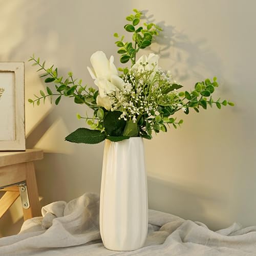White Ceramic Vase 9.1 Inch - Glossy Minimalist Nordic Flower Vase for Home Decor, Perfect for Dried/Fresh Flowers, Wedding Centerpiece, Housewarming Gift for Christmas, Mother’s Day, Valentine’s Day - color: Large-white