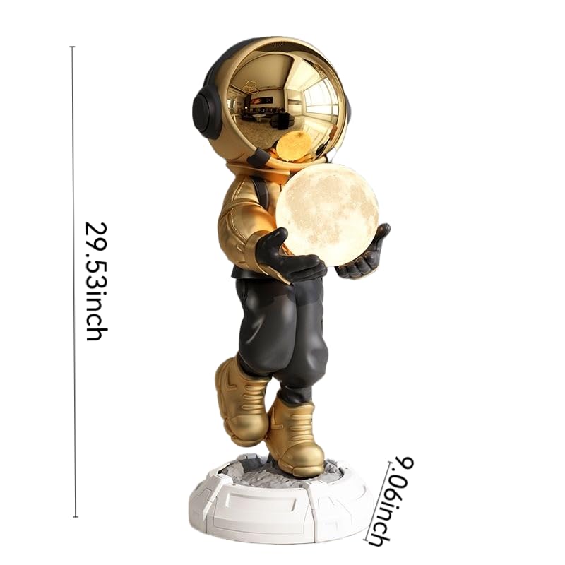 Astronaut Statue, Spaceman Sculpture, Home Decor Sculpture, Cool Metal mask Decoration, Large Spaceman Figurine Decoration - color: Gold and Black