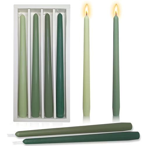 10 Inch Taper Candles Handmade Set of 4 – Cedar Scent Tapered Candles in Sage Green & Olive Green, Candlesticks Smokeless Candle Sticks for Wedding, Home Decor, and Garden Parties - color: Gradient Green 4PC