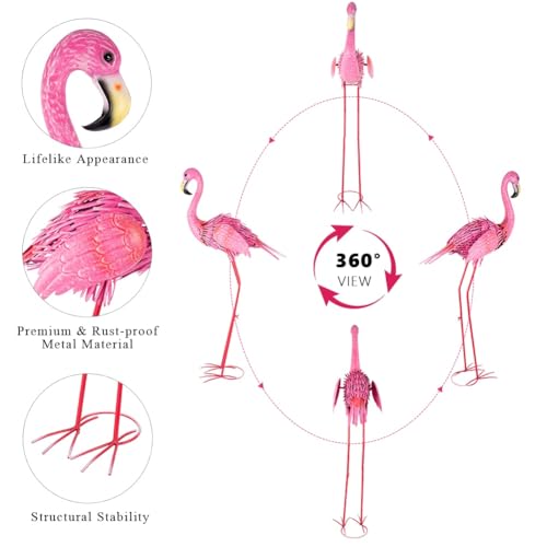 35" Flamingo Garden Statues & Sculptures, Metal Birds Yard Art Outdoor Statue, Large Pink Flamingo Lawn Ornaments for Home, Patio, Backyard Decor - size: 35Inch