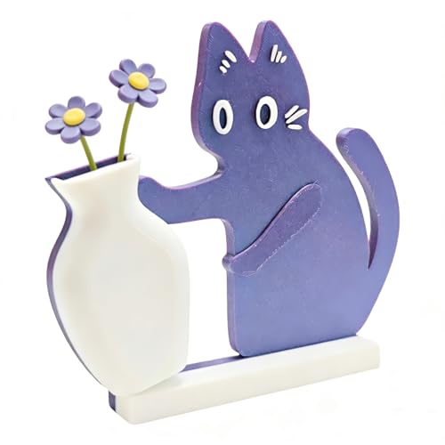 Cat Push Flower Vase for Home Decor Cute Vases for Table Room Decor Unique Lollipop Vases for Women (Small Galaxy Purple White) - size: Small Galaxy Purple White