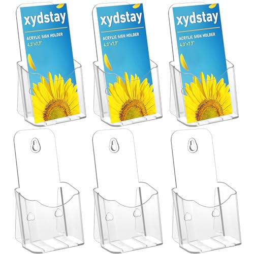 xydstay Acrylic Brochure Holder 4x9 Inches Slant Back Design, Clear Display Stand, Plastic Table Stand Sign, Pamphlet Flyer Display, 6 Pack