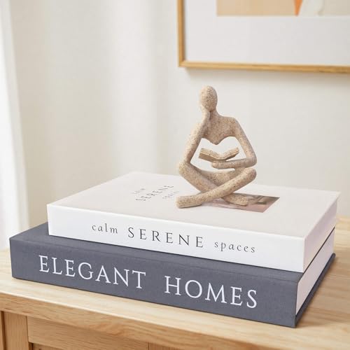 MAOBUYOU Bookshelf Decor Thinker Statue, Abstract Art Reading Sculpture Figurine, Modern Home Decoration for Living Room Office Shelves Coffee Table Desk, Beige