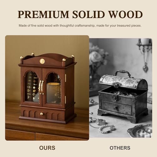 KINTNESS Magic House Style Black Walnut Wooden Jewelry Box - Solid Wood Large Jewelry Organizer with Secret Compartment for Women Girls, Jewelry for Bracelet, Necklace, Ring - style: Magic House Design