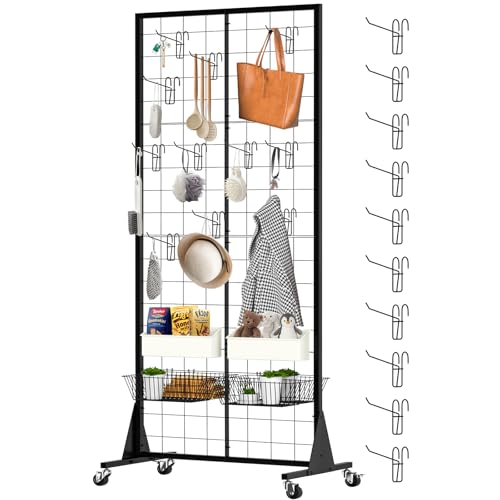 2'x5.5' Ft Gridwall Panel Display Stands Heavy Duty Floor Standing Retail Display Rack with Triangle Base for Retail Art Show With 10 Hooks - size: 1