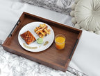 Fibogollo Bamboo Set of 2 Serving Tray with Metal Handles,Ottoman Decorative Trays Platter for Coffee Table,Living Room,Bar,Party(Brown) - style: Brown-Medium and Large Set