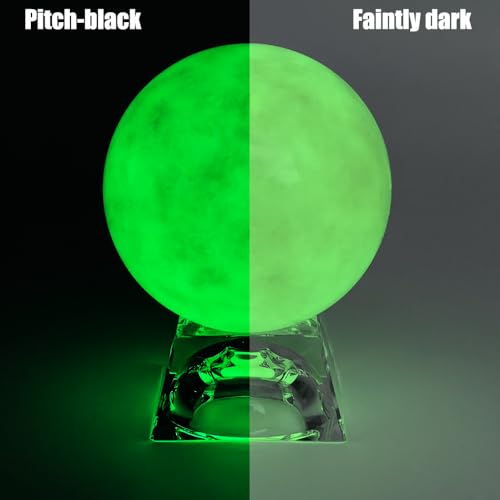 Natural Green Night Pearl Fluorescent Sphere 2.83 inch (72mm) - Polished Natural Stone Glows in Dark with Trapezoid Crystal Stand & UV Flashlight, Mystical Eastern Gem for Sleep Aid Home Decor