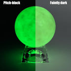 Natural Green Night Pearl Fluorescent Sphere 2.83 inch (72mm) - Polished Natural Stone Glows in Dark with Trapezoid Crystal Stand & UV Flashlight, Mystical Eastern Gem for Sleep Aid Home Decor